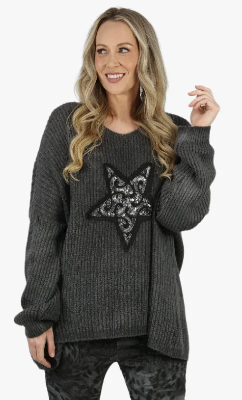 STARLA jumper top Hooded Sweater Collared Sweater Shawl Collar