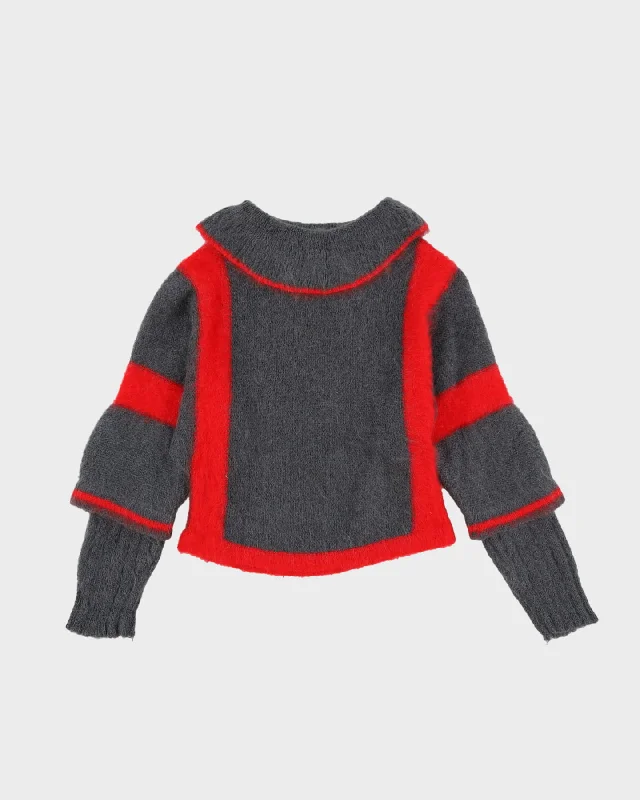 1980s Grey Batwing Sleeve Knitted Jumper - XS Machine Wash Dry Clean Hand Wash