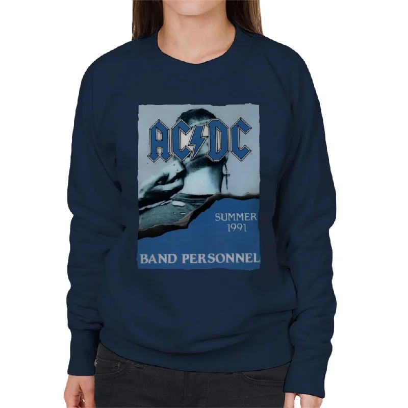 AC/DC Summer 1991 Band Personnel Women's Sweatshirt Hoodie with Raglan Sleeves Sporty Comfortable