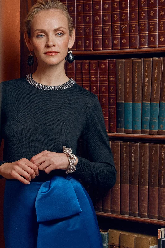 Laelia Merino Wool Sweater With Rhinestone Trim Spandex Rayon Corduroy