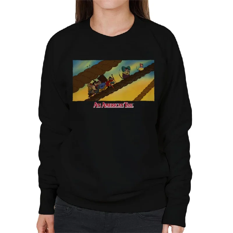An American Tail Fievel And Family On Rope Women's Sweatshirt Hoodie with Longline Fit Extended Stylish An American Tail Fievel And Family On Rope Women's Sweatshirt Hoodie with Longline Fit Extended Stylish