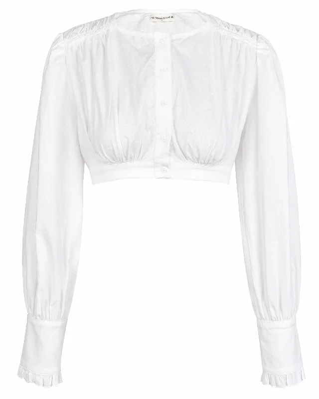 Cotton Gather Blouse - White Delicate Pleat Blouse
