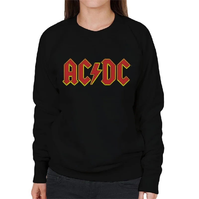 AC/DC Yellow Glow Logo Women's Sweatshirt Hoodie with Snap Buttons Easy Quick