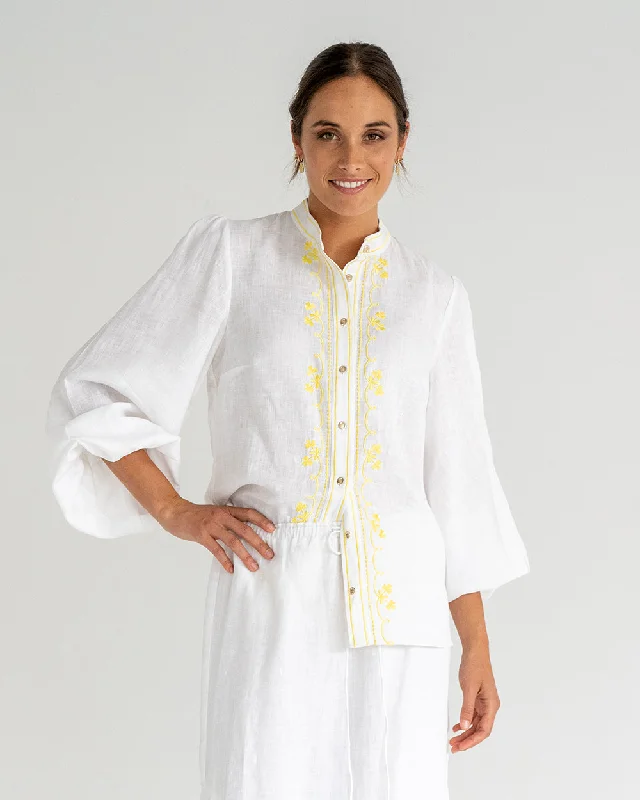 Rosa Blouse - Neon Yellow Embroidery Vintage Lace Blouse