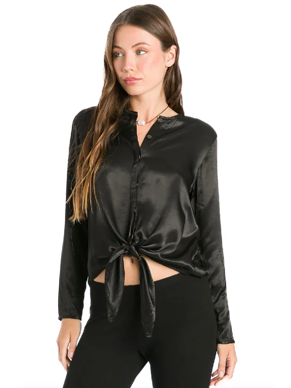 Hard Tail Satin Tie Front Blouse (Style SAT-41) Elegant Semi-Sheer Blouse