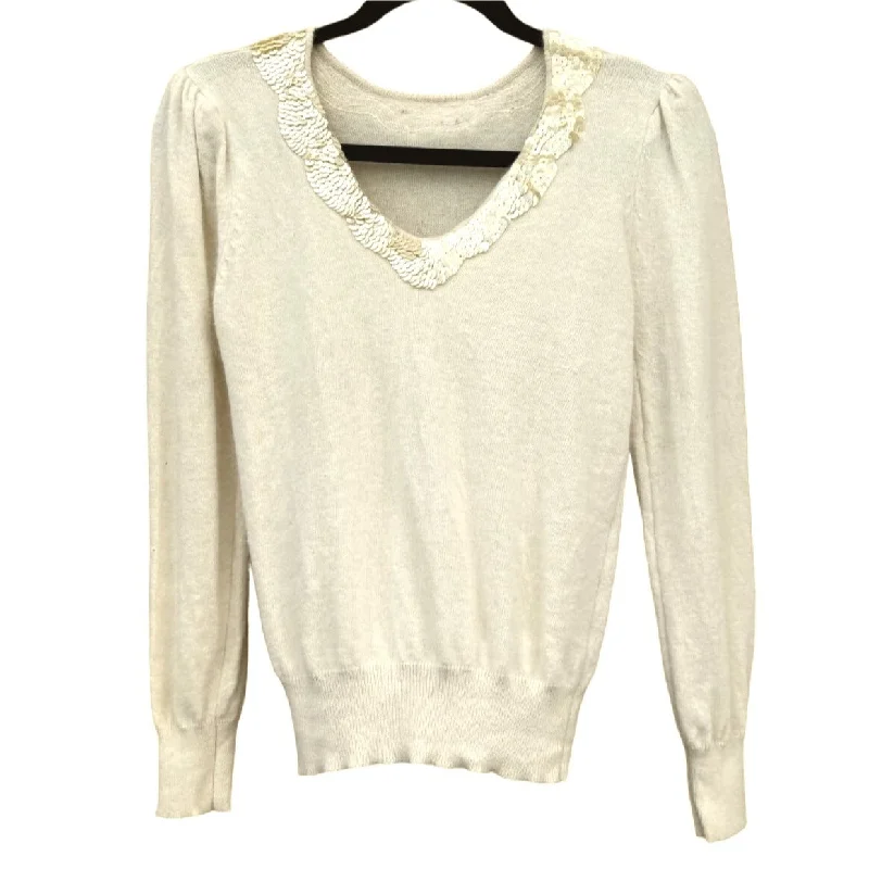 Angora and Sequin Vintage V Neck Pleat Shoulder Long Balloon Sleeve Sweater Welt Pockets Slit Pockets Flap Pockets Angora and Sequin Vintage V Neck Pleat Shoulder Long Balloon Sleeve Sweater Welt Pockets Slit Pockets Flap Pockets