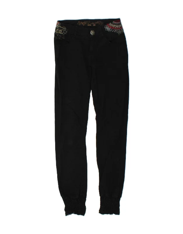 DESIGUAL Womens Jegging Jeans W26 L30 Black Cotton Comfortable Distressed Straight-Leg Jeans
