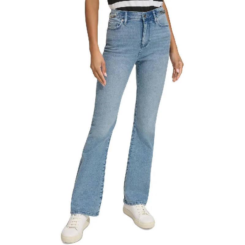 Womens Mid-Rise Chain Bootcut Jeans Elegant Skinny Leg Jeans