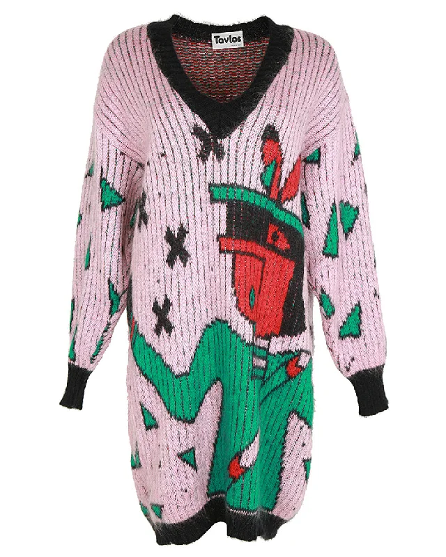 80s Tavlos Pink Mohair Jumper Dress - L Slim Fit Regular Fit Oversized