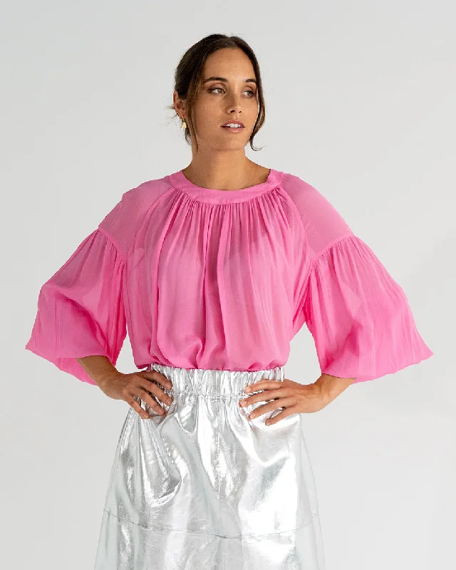 Laurent Blouse - Orchid Pink Classic White Blouse