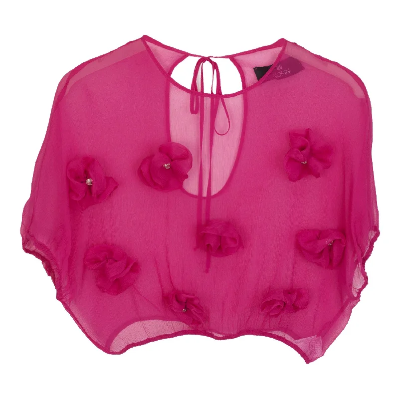 Pink Silk Flower Blouse Satin Bow Blouse