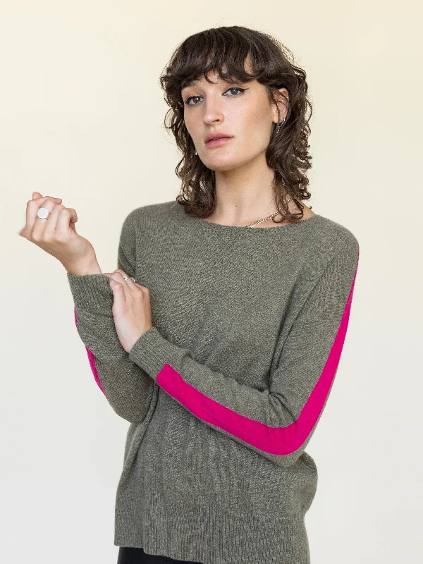 Cashmere Sweater with Striped Sleeve Satin Fabric Silk Fabric Chiffon Fabric