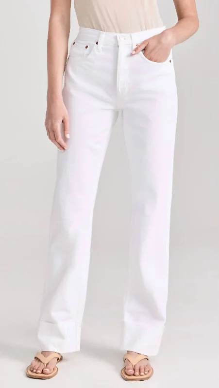 High Rise Loose Long Jean In White Fashionable Raw Edge Jeans