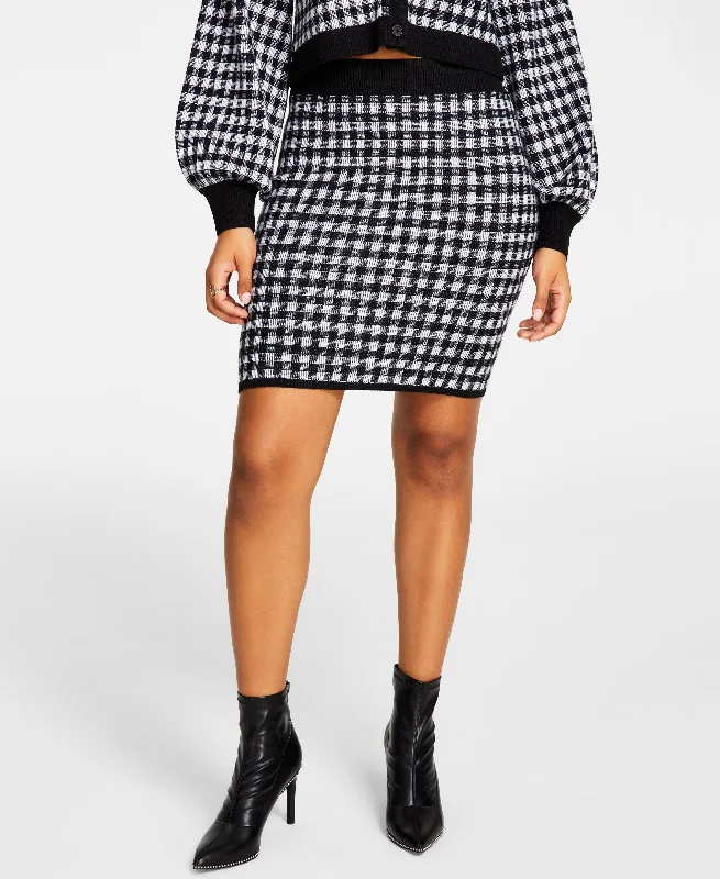 Women's Checkered Sweater Skirt Satin Blend Silk Blend Wool Blend