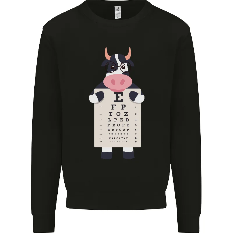 A Cow Holding a Snellen Eye Chart Glasses Mens Sweatshirt Jumper Hoodie with Zipper Placket Modern Functional A Cow Holding a Snellen Eye Chart Glasses Mens Sweatshirt Jumper Hoodie with Zipper Placket Modern Functional
