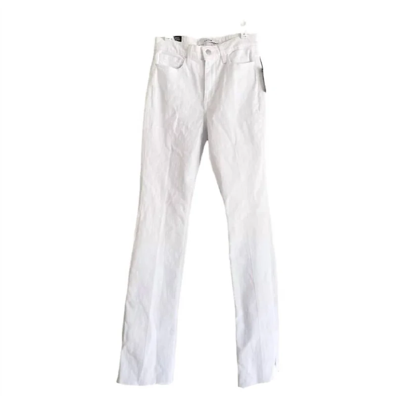 Women's High Rise Bootcut Hem Slit Stretch Denim Jeans In White Fashionable Raw Hem Bootcut Jeans Women's High Rise Bootcut Hem Slit Stretch Denim Jeans In White Fashionable Raw Hem Bootcut Jeans