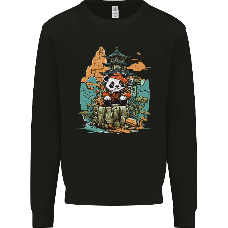 A Cute Panda Bear Mens Sweatshirt Jumper Hoodie with Back Slit Movement Comfort