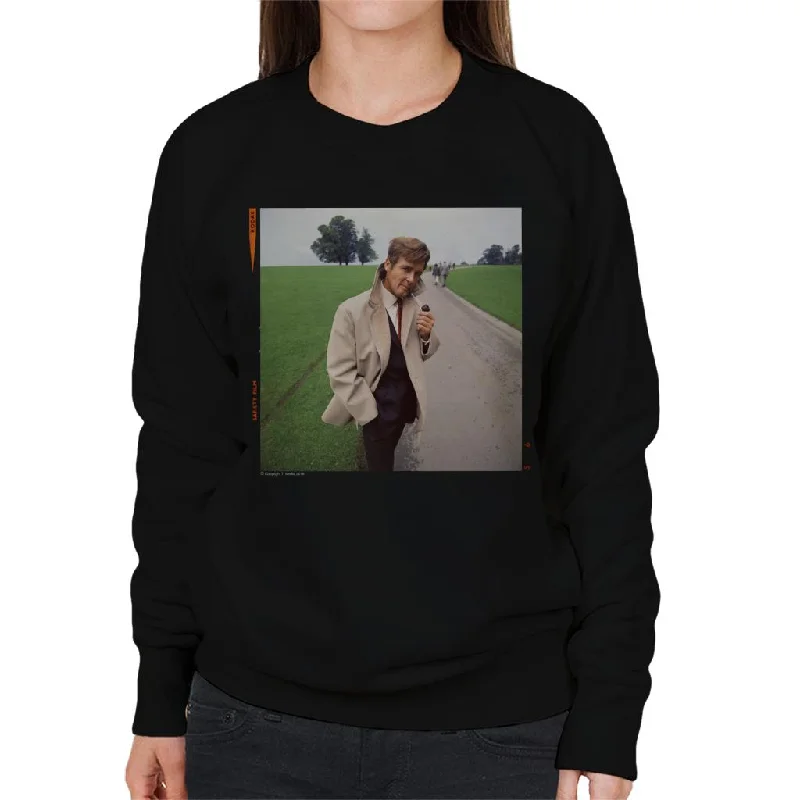 TV Times Roger Moore Park Stroll 1968 Women's Sweatshirt Hoodie with Distressed Vintage Worn TV Times Roger Moore Park Stroll 1968 Women's Sweatshirt Hoodie with Distressed Vintage Worn