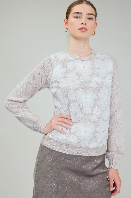 NYLAND Ailyn Beaded Floral Pullover Sweater Soft Cozy Warm