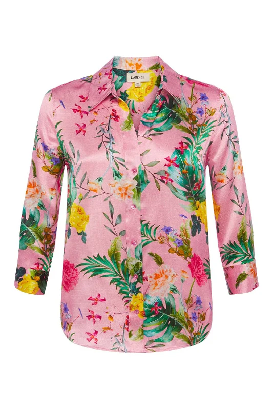 Dani Blouse - Pink Tropical Multi Asymmetric Hem Blouse