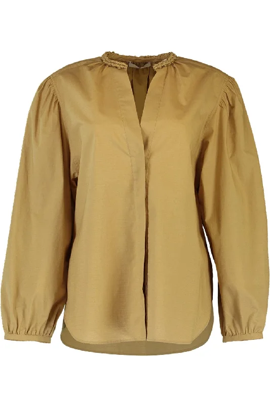 Braid Trim Band Collar Blouse Smart Casual Blouse