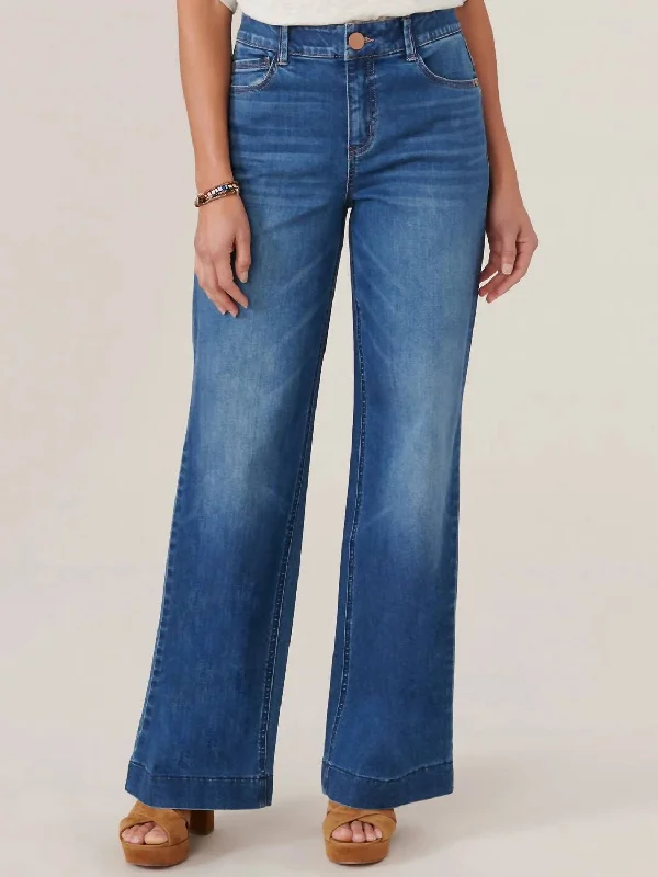 "ab"solution High Rise Wide Leg Jeans In Blue Comfortable Mid-Rise Jeans