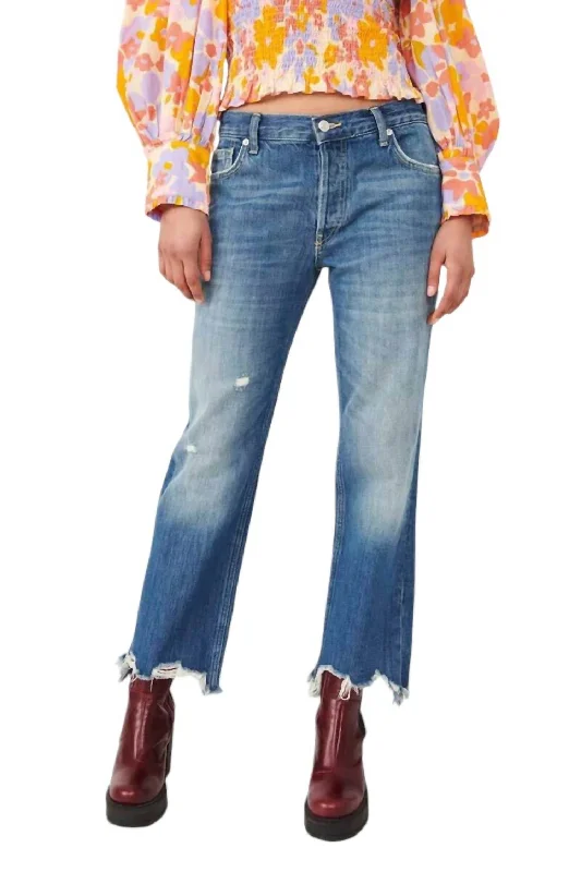 Maggie Mid Rise Straight Leg Jeans In Sequoia Blue Stylish Paperbag Waist Denim