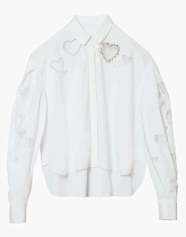 Heart Embroidered Round Collar Blouse Smart Casual Blouse