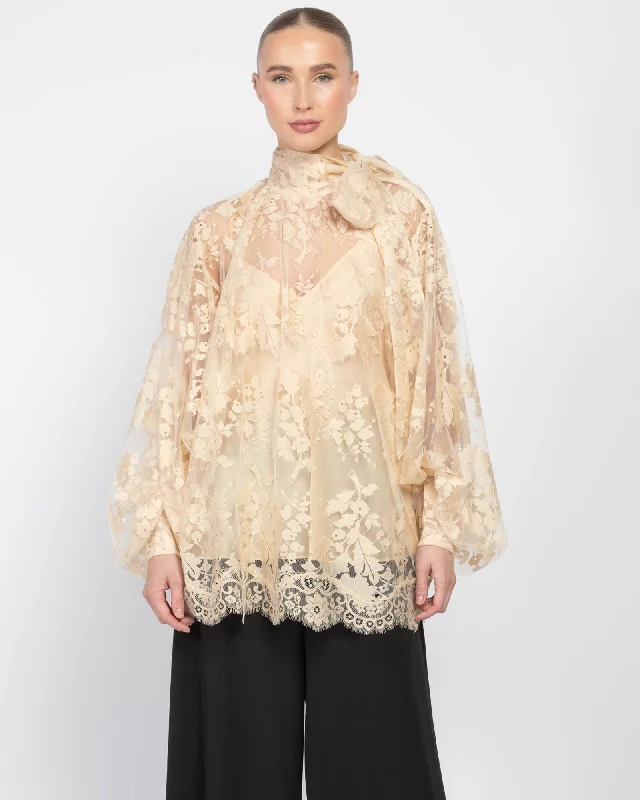 Illustration Lace Blouse Silky Draped Blouse