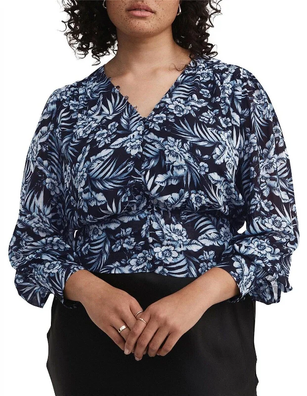 WITCHERY - Floral palm pleated blouse! 12 Short Sleeve Blouse