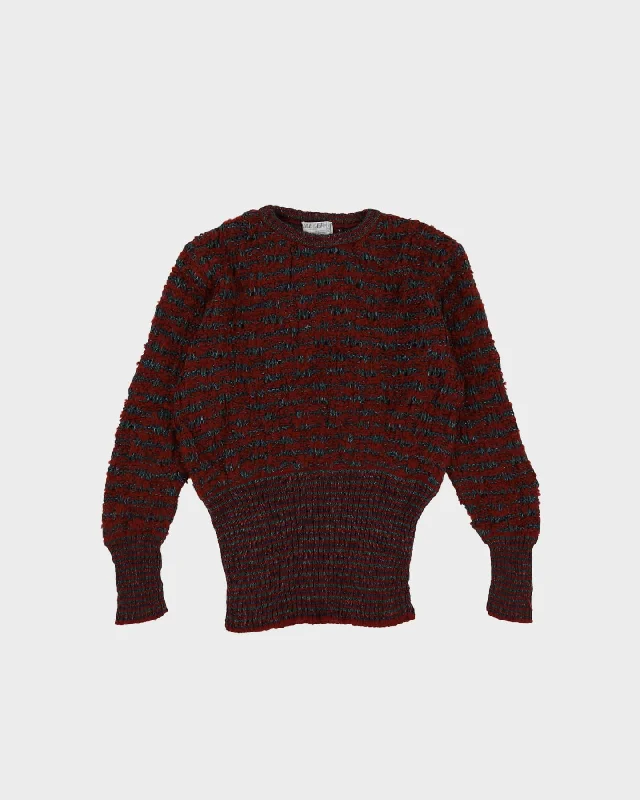 1980s Jaeger Burgundy Knitted Jumper - S Spandex Rayon Corduroy