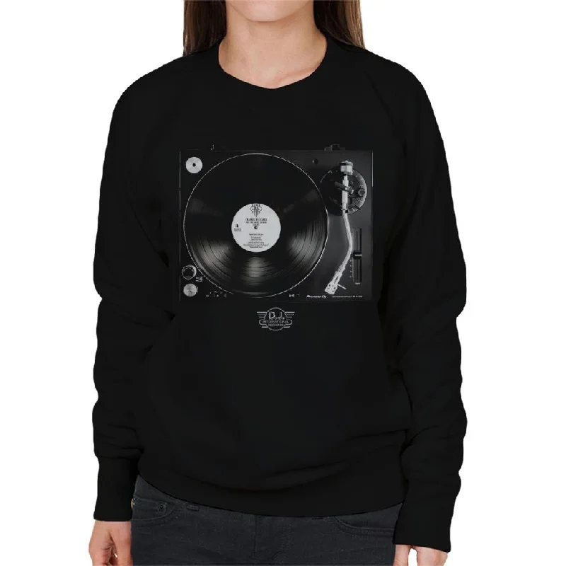 DJ International Records Turntable Women's Sweatshirt Hoodie with Monochrome Minimalist Simple DJ International Records Turntable Women's Sweatshirt Hoodie with Monochrome Minimalist Simple