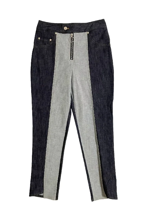 Two Tone Straight Ankle Crop High Rise Denim Jeans In Blue Fashionable Raw Hem Bootcut Jeans Two Tone Straight Ankle Crop High Rise Denim Jeans In Blue Fashionable Raw Hem Bootcut Jeans