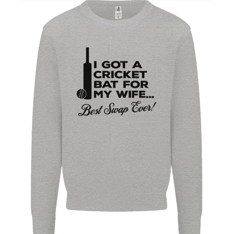 A Cricket Bat for My Wife Best Swap Ever! Mens Sweatshirt Jumper Hoodie with Ribbed Hem Stretchable Secure A Cricket Bat for My Wife Best Swap Ever! Mens Sweatshirt Jumper Hoodie with Ribbed Hem Stretchable Secure