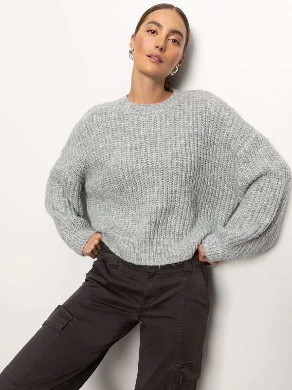 Sanctuary Fuzzy Volume Sleeve Sweater Satin Blend Silk Blend Wool Blend