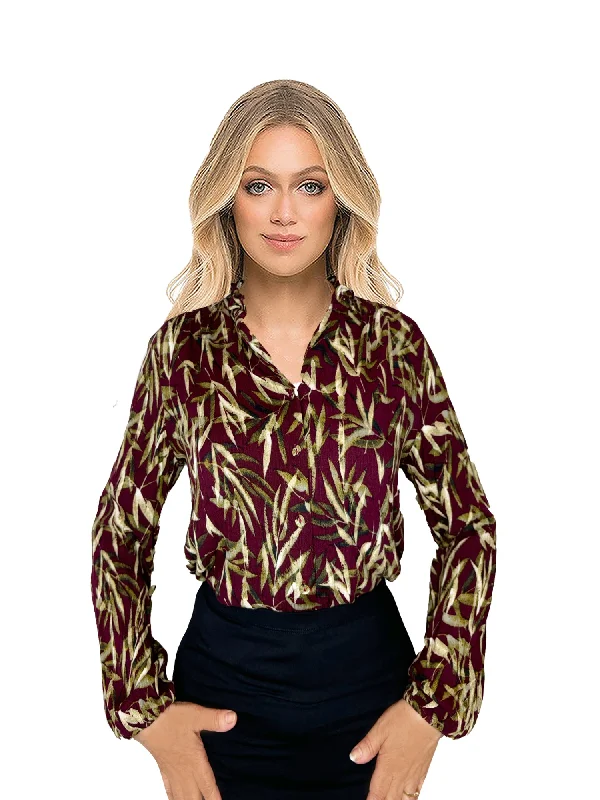 JCL Ruffled Neck Blouse Top Stylish Wrap Blouse