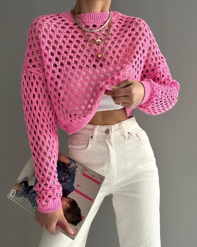 Ladies Long Sleeves Hollow Out Daily Knit Blouse MY8003 Delicate Pleat Blouse