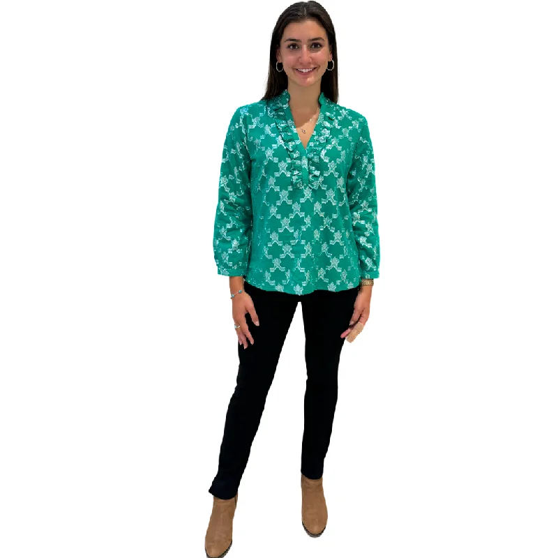 The Emerson Metallic Green and Silver Blouse Classic White Blouse