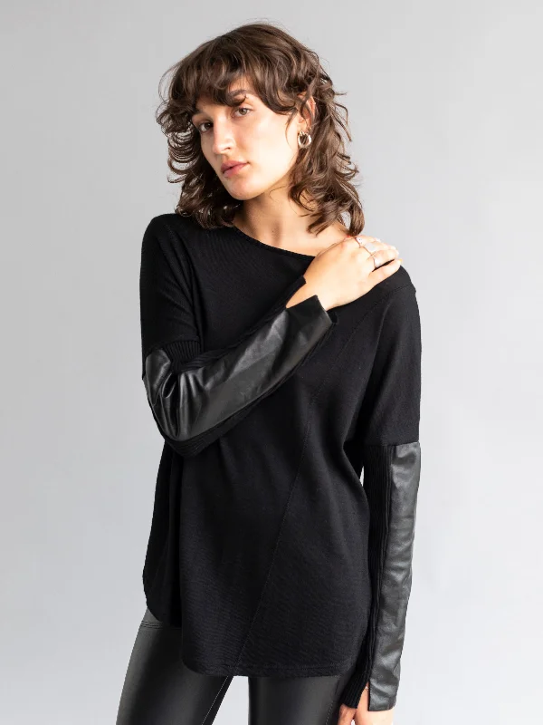 Knit Jumper with Leather Insert Sleeves NEW COLOURWAYS Elasticated Padded Insulated