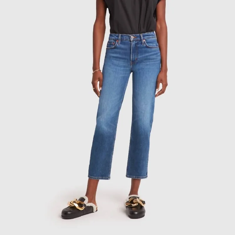 70S Mid Rise Stove Pipe Jean In Royal Fade Classic Slim Fit Jeans