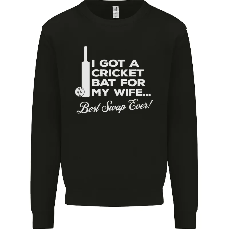 A Cricket Bat for My Wife Best Swap Ever! Mens Sweatshirt Jumper Hoodie with Hem Contrast Bold Stylish A Cricket Bat for My Wife Best Swap Ever! Mens Sweatshirt Jumper Hoodie with Hem Contrast Bold Stylish