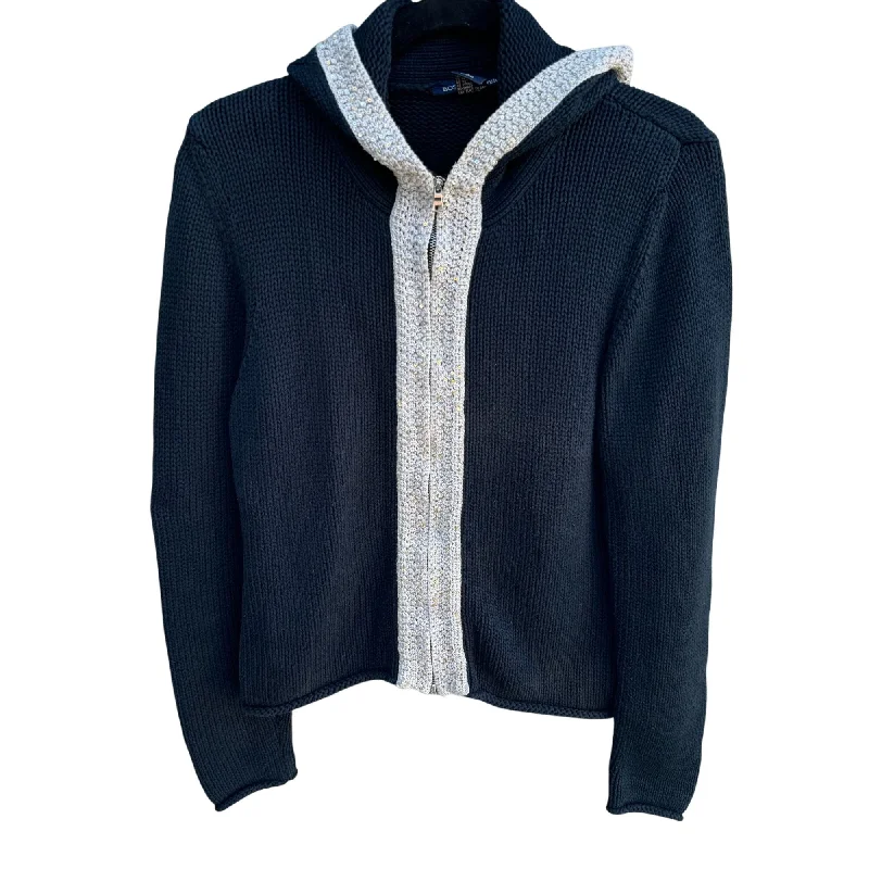 Boston Proper Womens Black Hooded Sequin Trim Knit Full Zip Cardigan Sweater Med Nylon Fabric Polyester Fabric Spandex Fabric Boston Proper Womens Black Hooded Sequin Trim Knit Full Zip Cardigan Sweater Med Nylon Fabric Polyester Fabric Spandex Fabric