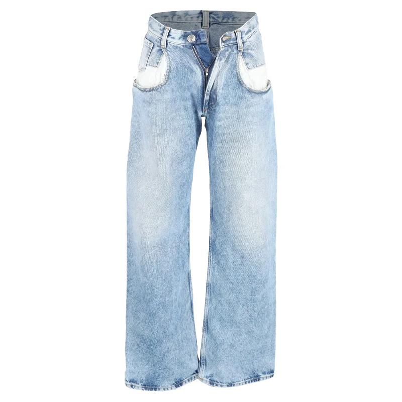 Maison Margiela Contrast Pocket Straight Leg Jeans In Light Blue Denim Comfortable Low-Rise Jeans