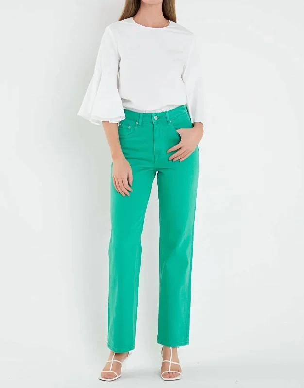 Wide Leg Jeans In Kelly Green Chic Faded Blue Jeans