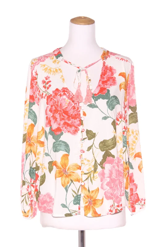 LABEL OF LOVE (LN) Floral button up blouse! 12 Satin Long Blouse