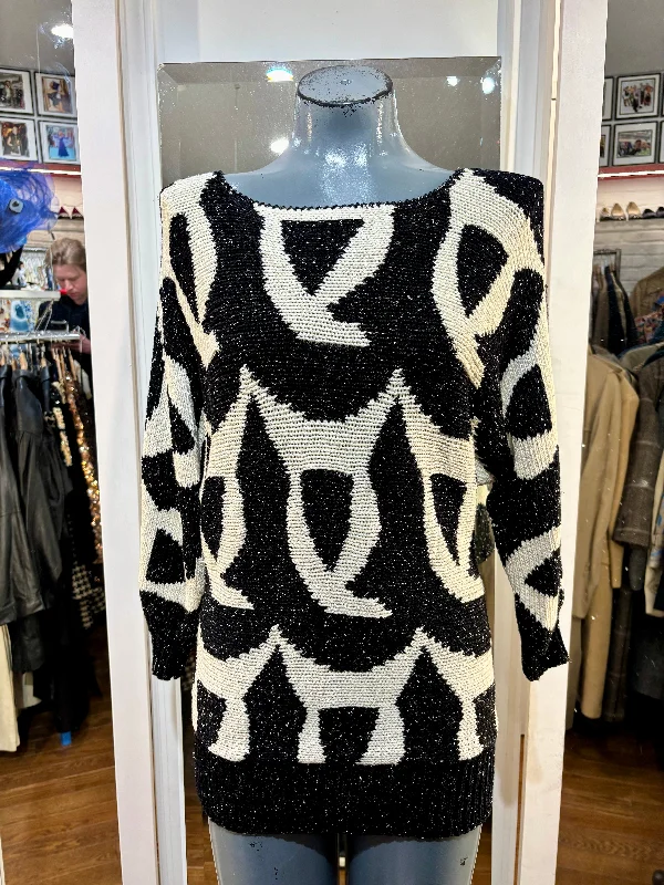 80’s Grey And Beige Sequins Abstract Knit Sweater By Nannell Turtle Neck Boat Neck Asymmetrical Neck 80’s Grey And Beige Sequins Abstract Knit Sweater By Nannell Turtle Neck Boat Neck Asymmetrical Neck
