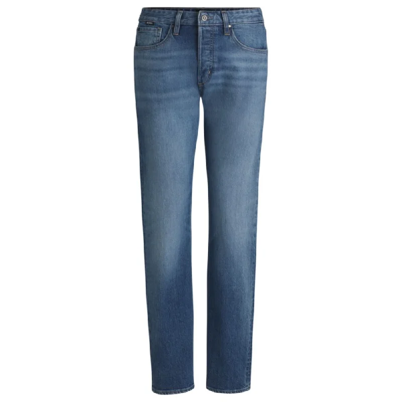 Straight-fit jeans in faded-blue comfort-stretch denim Trendy Low-Rise Slim Jeans