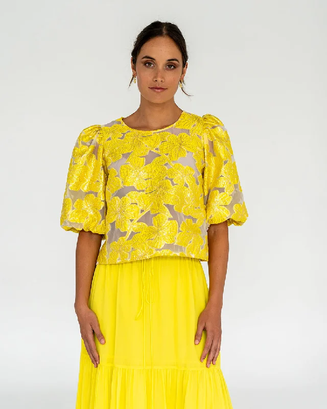 Rochelle Blouse - Sunglow Yellow Ruffled Neck Blouse