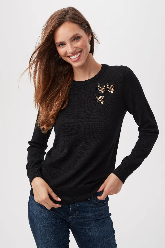 Queen B Merino Wool Sweater With Sequin Bee Detail Stretchy Elastic Breathable