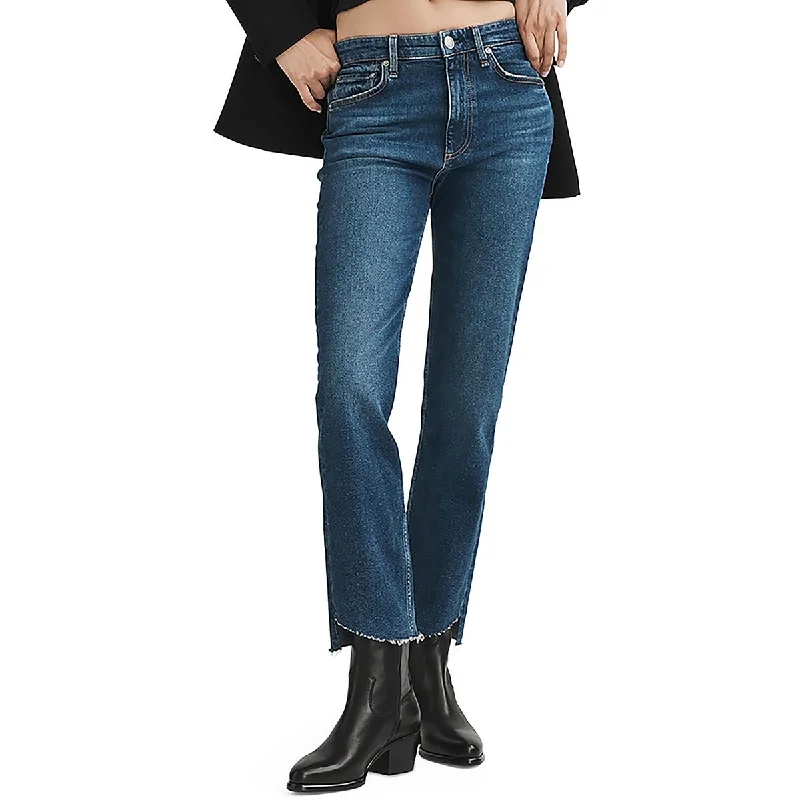Womens Mid Rise Straight Straight Leg Jeans Fashionable Cropped Denim Jeans